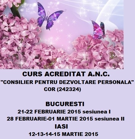 Curs „Consilier pentru Dezvoltare Personala“. Din 21 februarie, in Bucuresti - din 12 martie, in Iasi